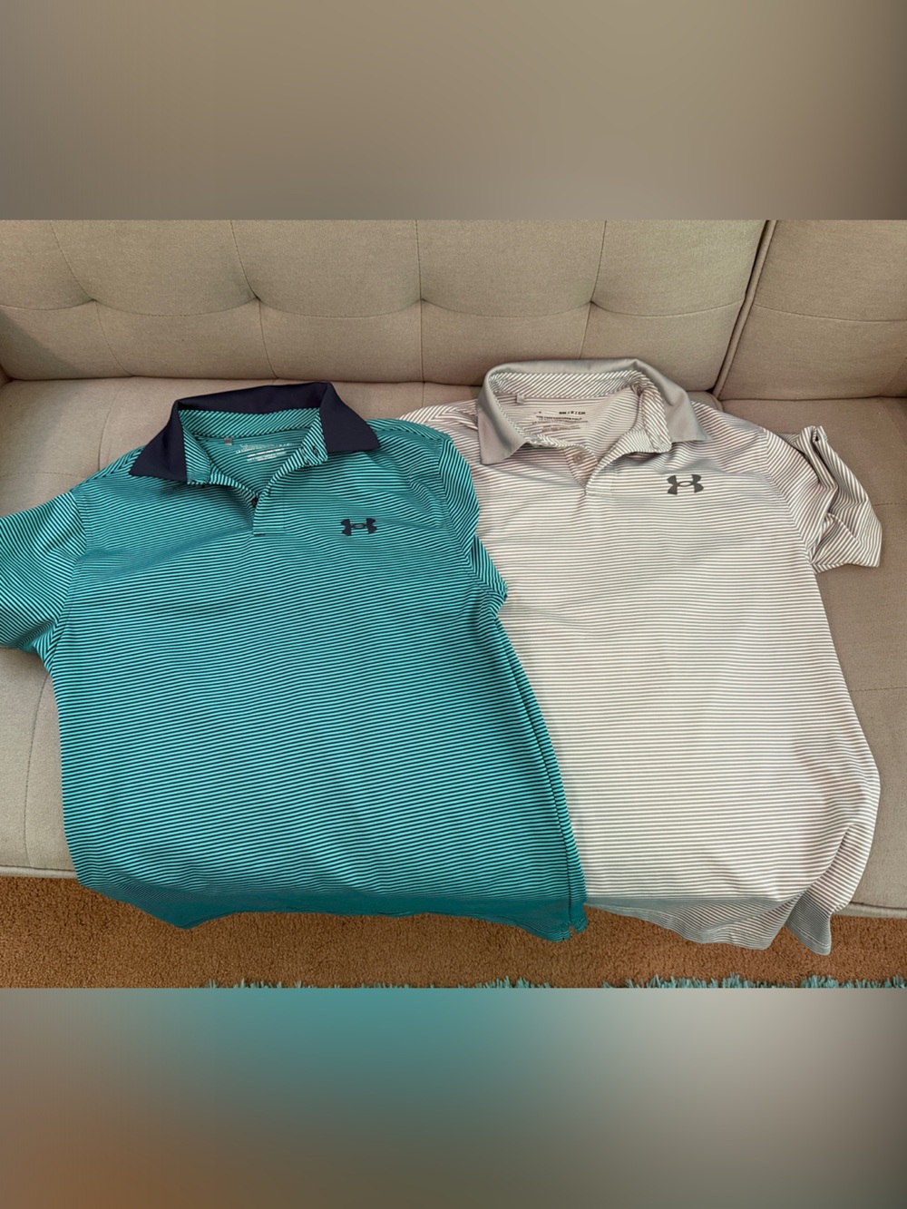 Under Armour Teal/White Striped Polo Pair